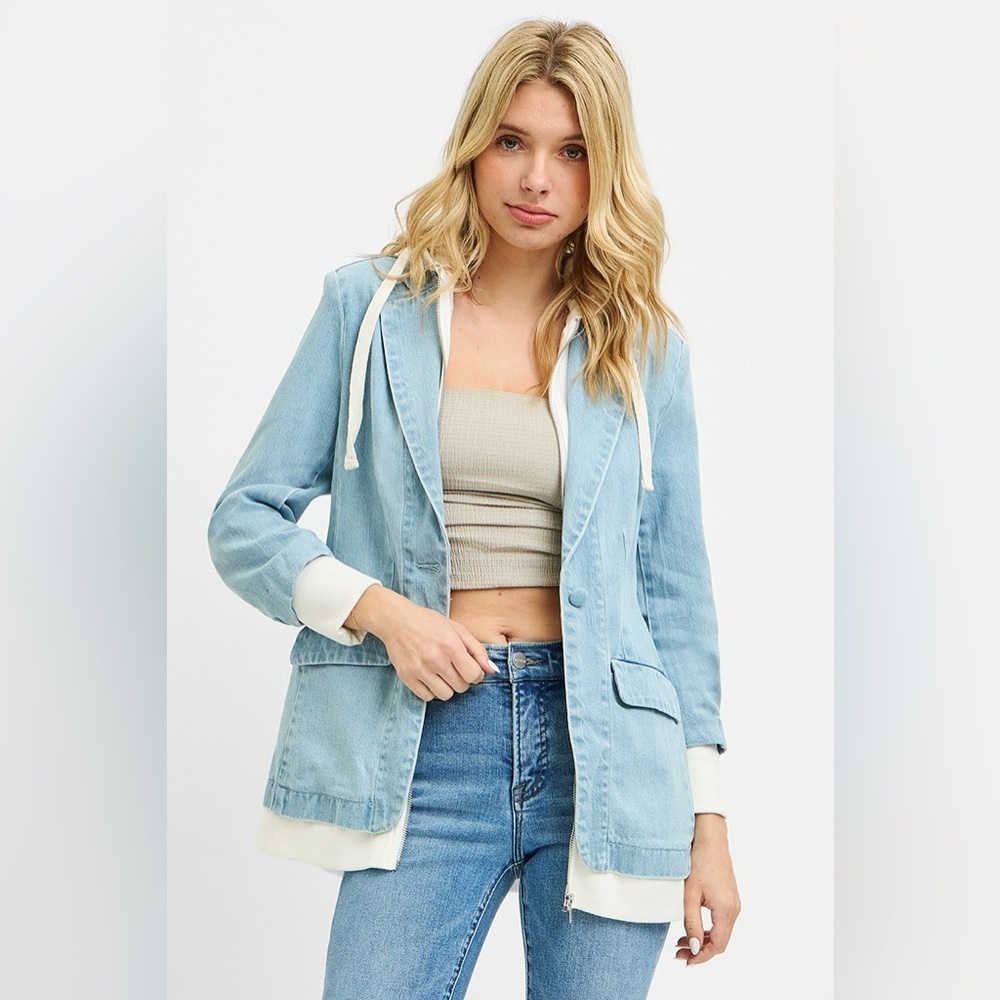 RISEN One Button Blazer with Hoodie Jacket - Picture 3 of 7